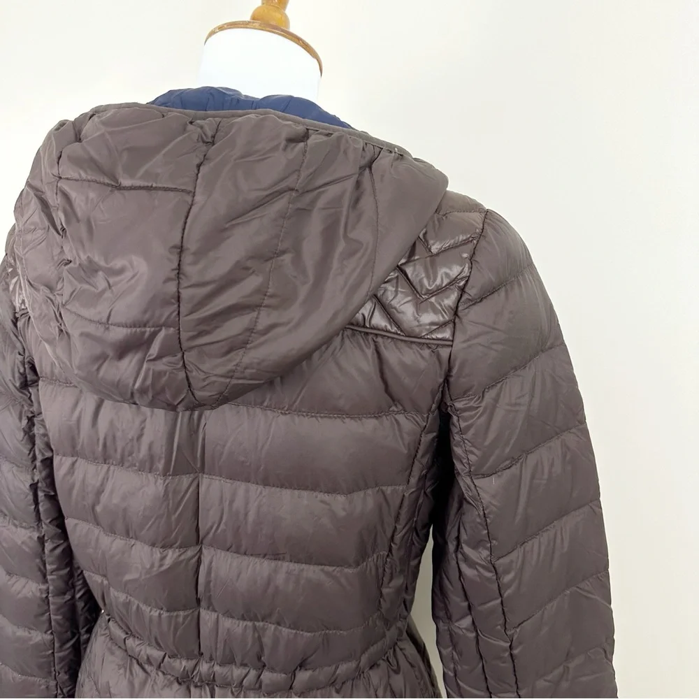 MICHAEL Michael Kors Packable Down Fill Coat Medium Brown Hooded Puffer - Picture 10 of 11